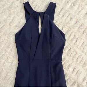 Fame and Partners Navy Blue Halter Fishtail Gown